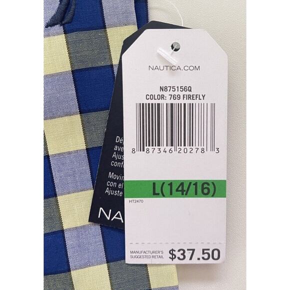 Nautica Boys Short Sleeve Dress Shirt Large 14/16 Button Front Blue Yellow Check - Picture 5 of 7